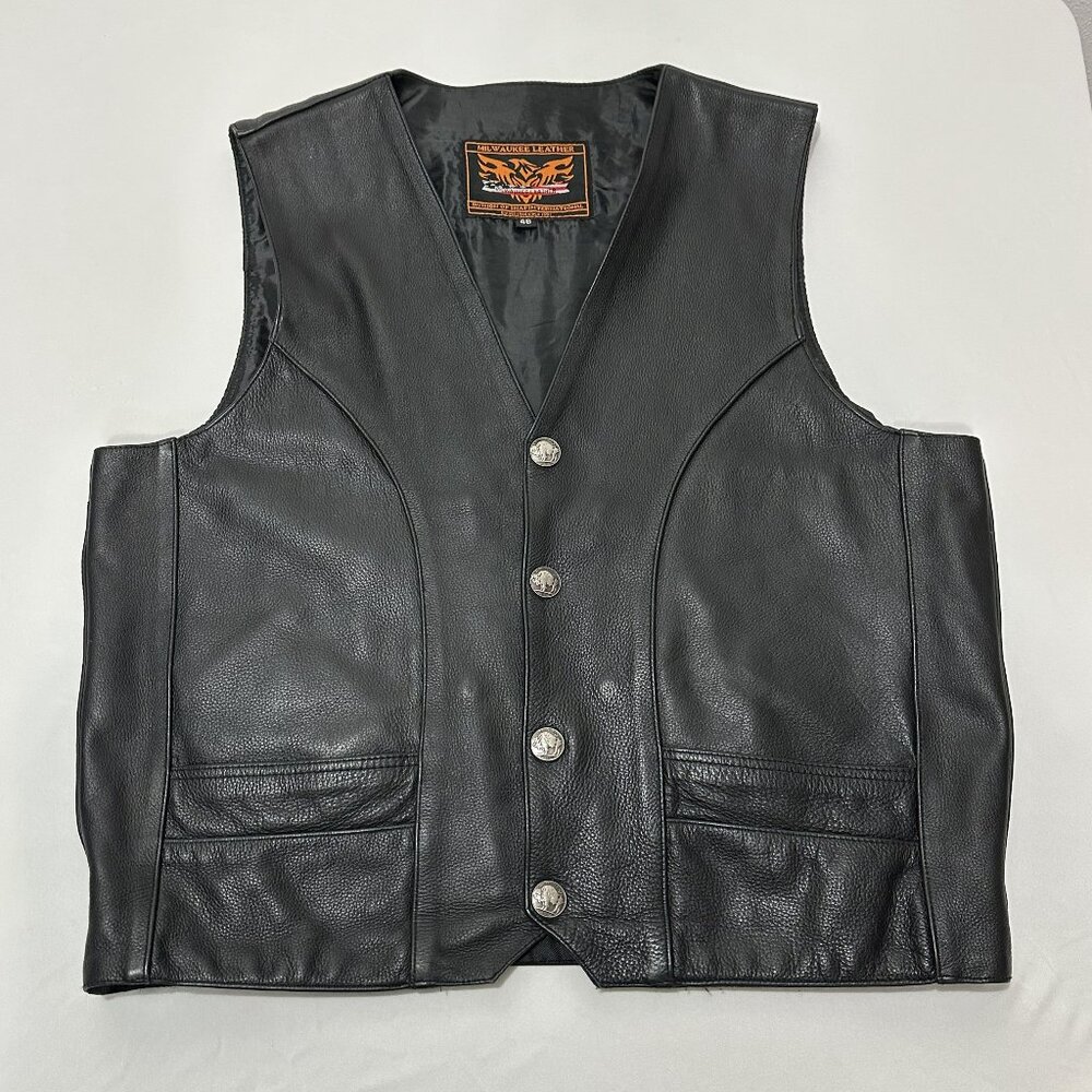Milwaukee Leather Men's Classic Buffalo‎ Nickel Snap Vest